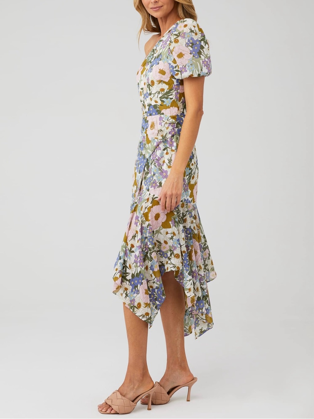 NWT ASTR the Label Santorini Floral One Shoulder Midi Dress Size Medium - Picture 2 of 14